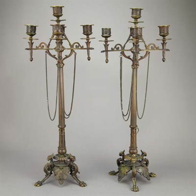 Lot 829 - Pair of Neo-Grec Style Bronze Five-Light...