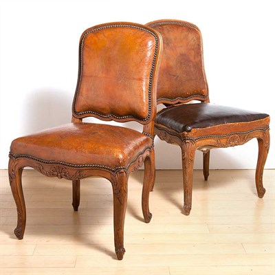 Lot 406 - Pair of Provincial Louis XV Fruitwood Side Chairs