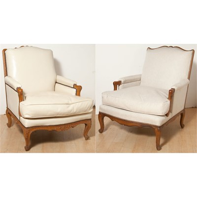Lot 140 - Two Similar Louis XV Style Walnut Fauteuil a...
