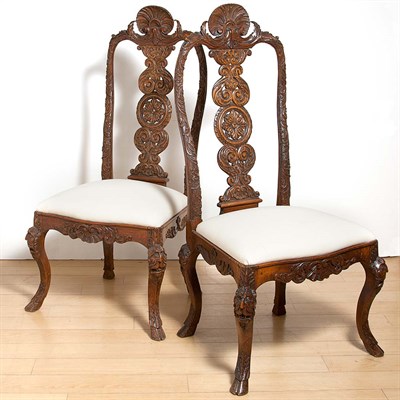 Lot 356 - Pair of Italian Rococo Style Walnut Side Chairs