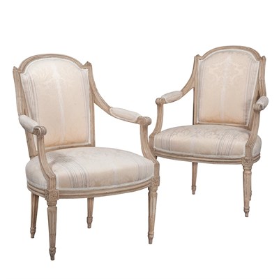 Lot 382 - Pair of Louis XVI Painted Fauteuils en...
