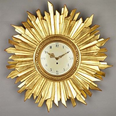 Lot 828 - Gilt-Wood Sunburst Wall Clock 20th Century The...