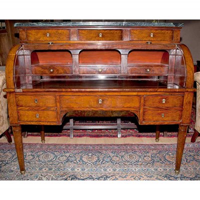 Lot 447 - Empire Style Marble Top Mahogany Roll Top Desk...