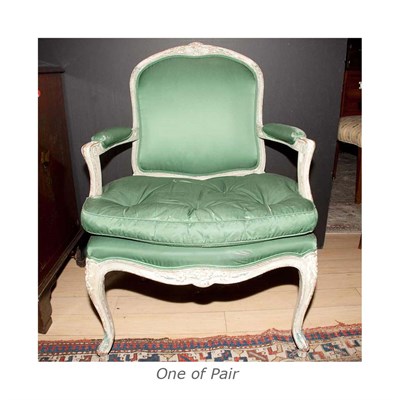 Lot 351 - Pair of Louis XV Style White Painted Fauteuils