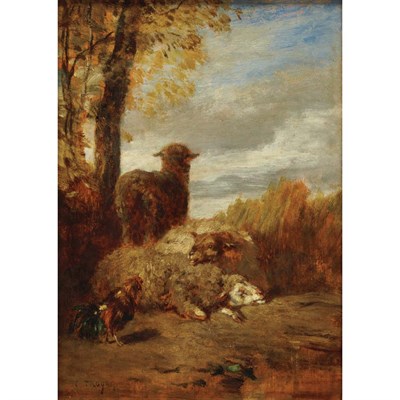 Lot 31 - Constant Troyon French, 1810-1865 Three Sheep...