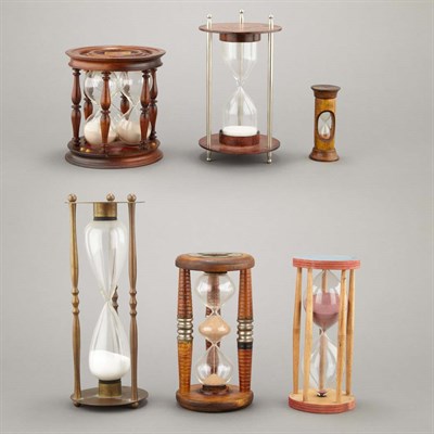 Lot 189 - Group of Six Wood or Brass Hourglasses Height...