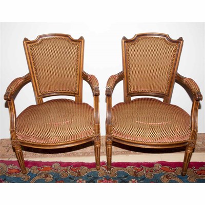 Lot 109 - Pair of Louis XVI Style Walnut Fauteuils