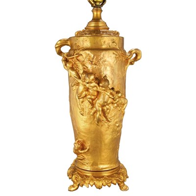 Lot 338 - French Art Nouveau Gilt-Bronze Lamp After a...