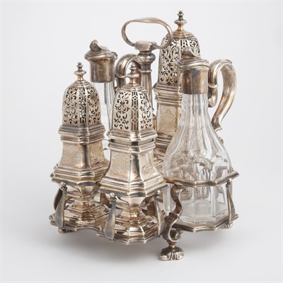 Lot 301 - George V Silver and Cut Glass Cruet Set...