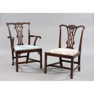 Lot 433 - George III Oak Armchair; Together with a...