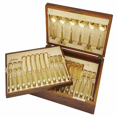 Lot 306 - English Silver Gilt and Green Stained Ivory...