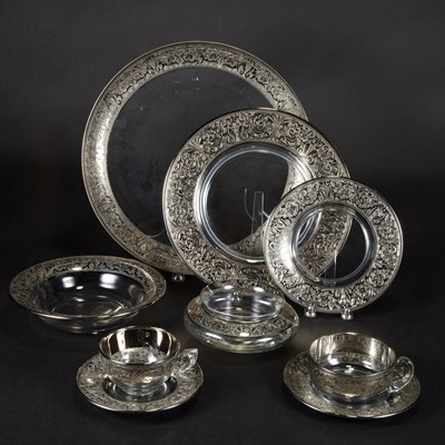 Lot 325 - Silver Overlay Molded Glass Dinner Service...