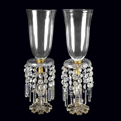 Lot 374 - Pair of English Cut Glass Girandole...
