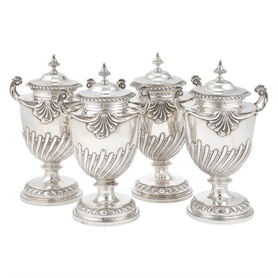 Lot 299 - Set of Four George V Silver Covered Urns...