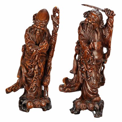 Lot 467 - Two Chinese Carved Hardwood Figures 19th...