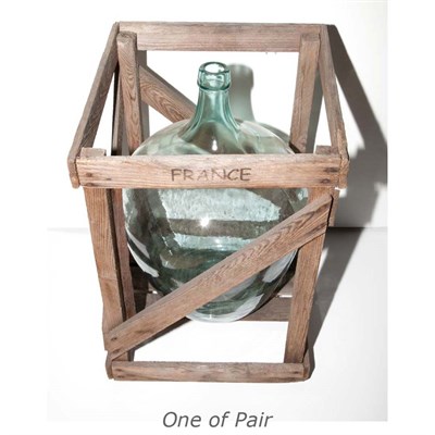 Lot 225 - Pair of Glass Wine Jugs in Wood Crates Height...