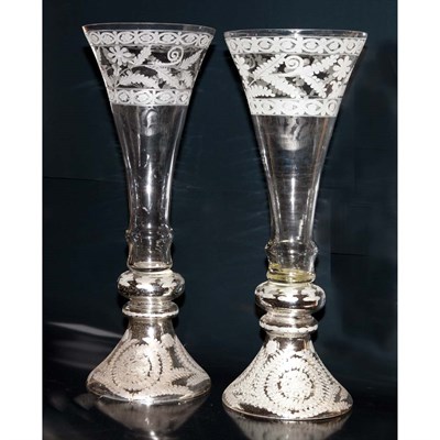 Lot 240 - Two Pairs of Etched Mercury Glass Style Vases...