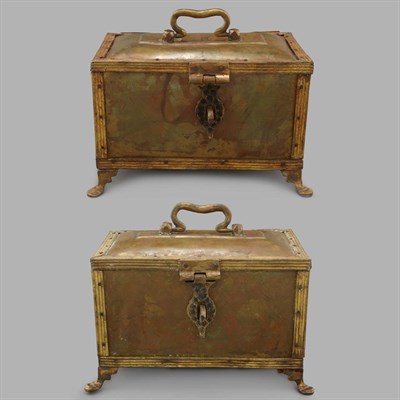 Lot 406 - Pair of Brass Lock Boxes Height 7 inches,...