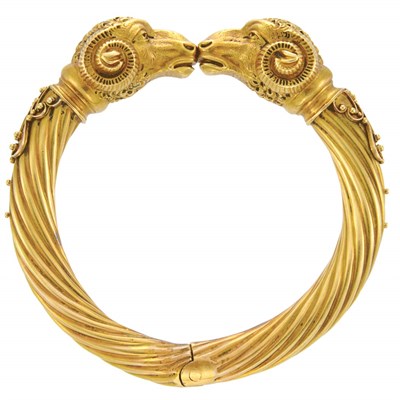 Lot 297 - Antique Gold Ram's Head Bangle Bracelet