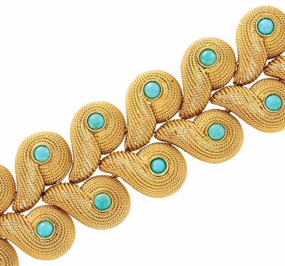 Lot 220 - Gold and Turquoise Bracelet
