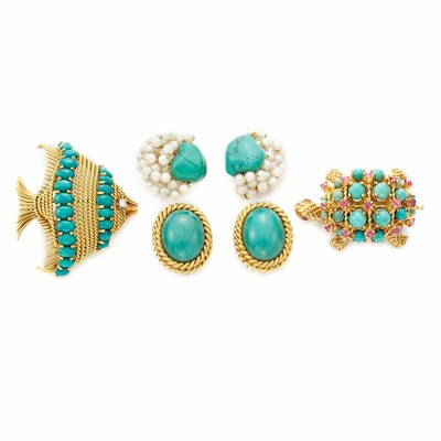 Lot 733 - Group of Gold and Turquoise and Simulated Turquoise Jewelry