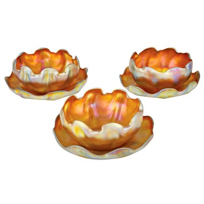 Lot 539 - Set of Six Tiffany Favrile Glass Bowls and...