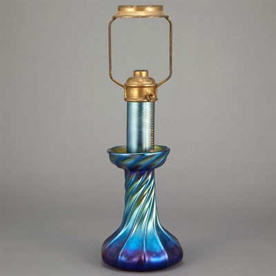 Lot 558 - Tiffany Favrile Ribbed Glass Candlestick Lamp...