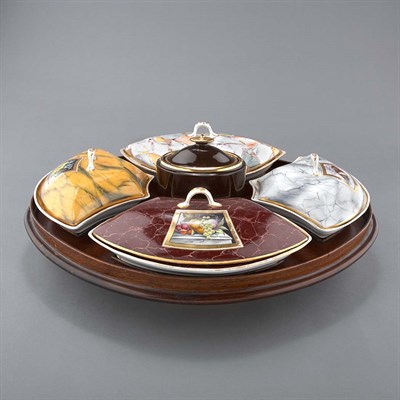 Lot 462 - English Porcelain and Stained Wood Lazy Susan...