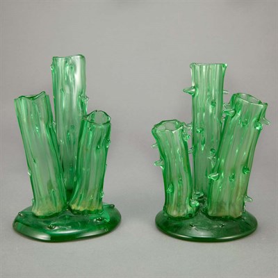 Lot 525 - Pair of Steuben Pomona Green Glass Three-Prong...