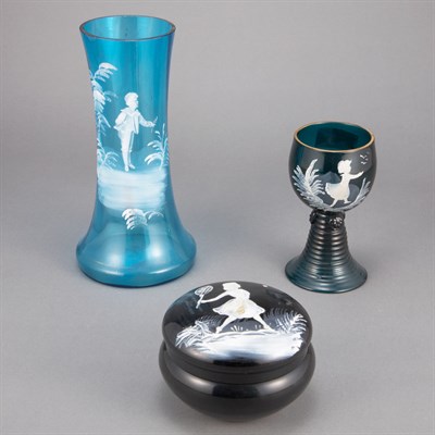 Lot 201 - Six Bohemian Enameled Glass Mary Gregory...