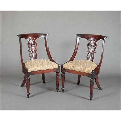 Lot 824 - Set of Six Neoclassical Carved Mahogany Dining...
