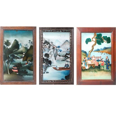 Lot 142 - Group of Three Framed Chinese Reverse...
