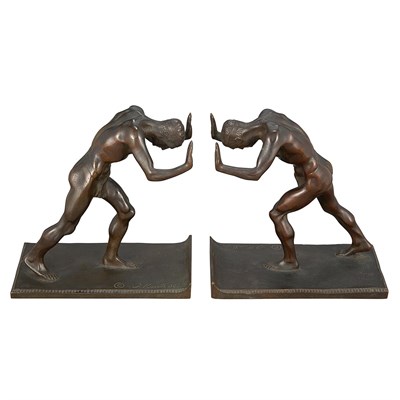 Lot 649 - Pair of Art Deco Bronze Figural Bookends Cast...