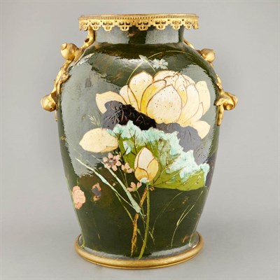 Lot 439 - Japanese Style Gilt-Metal Mounted Ceramic Jar...