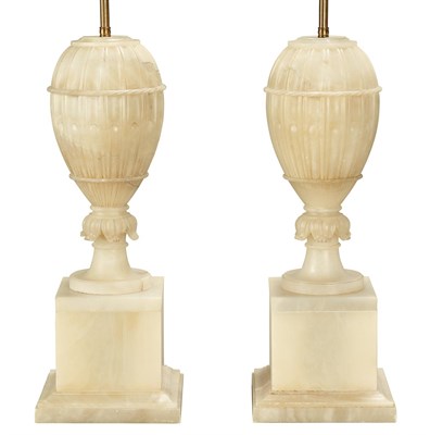 Lot 197 - Pair of Louis XVI Style Carved Alabaster Lamps...