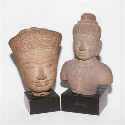 Lot 357A - Group of Two Khmer Sandstone Heads Height of...