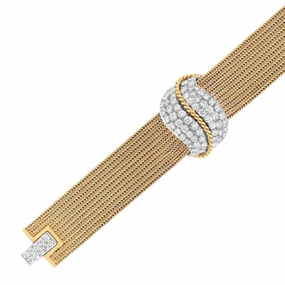 Lot 434 - Ten Strand Gold, Platinum and Diamond Bracelet-Watch, Ruser