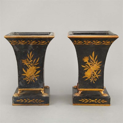 Lot 468 - Pair of Neoclassical Style Tole Urns Height 10...