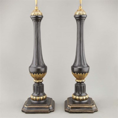 Lot 323 - Pair of Neoclassical Style Painted Wood Lamps...