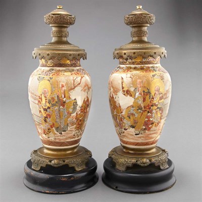 Lot 340 - Pair of Satsuma Lamps Height 20 inches.