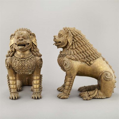 Lot 469 - Pair of Asian Bronze Figures of Seated Lions...