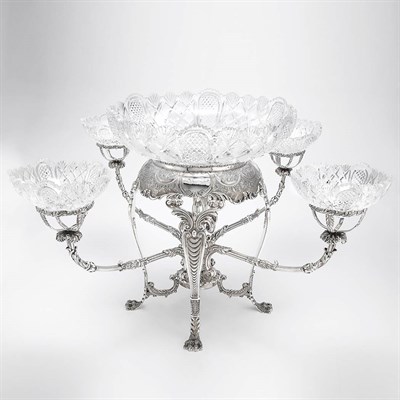 Lot 279 - Victorian Silver and Cut Glass Epergne...
