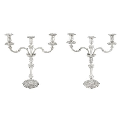 Lot 310 - Pair of William IV Sterling Silver Three-Light...