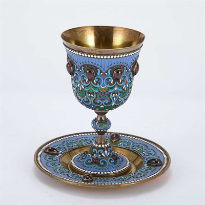 Lot 357 - Russian Cloisonne Enameled Silver Goblet and...