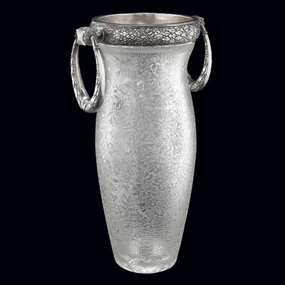 Lot 365 - Russian Silver Mounted Acid Etched Glass Vase...