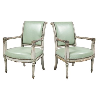 Lot 227 - Pair of Empire Painted Fauteuils In the manner...