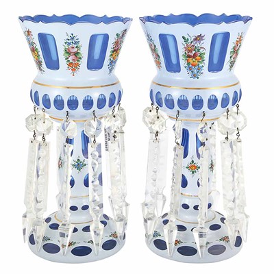 Lot 748 - Pair of Bohemian Style Overlay Glass Lustres...