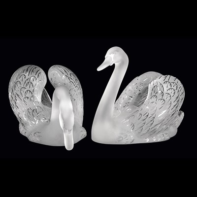 Lot 569 - Pair of Lalique Molded Glass Swans Modern...