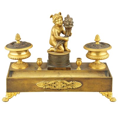 Lot 363 - Empire Style Gilt and Patinated-Bronze Inkwell...