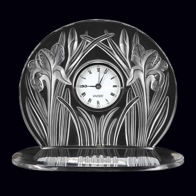 Lot 564 - Lalique Molded Glass Iris Clock Modern Of...